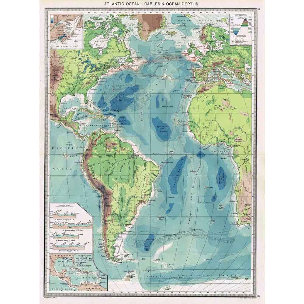 Атлантический океан на карте атласа